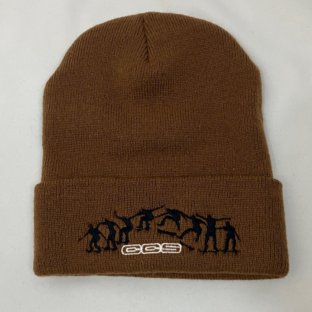 Yupoong Classic Brown Knit Beanie with Black Embroidery one size fits all